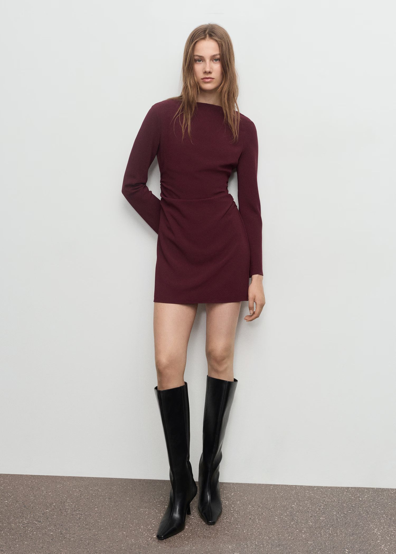 maroon dress with sleeves